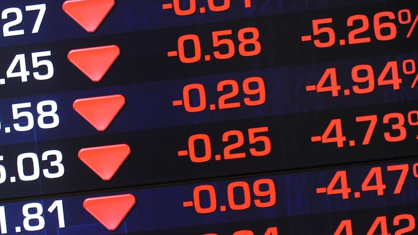 Information screens at the ASX show losses after the market opened