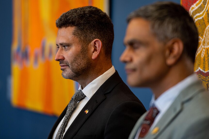 Minister for Aboriginal Affairs Kyam Maher and Commissioner for First Nations Voice Dale Agius.