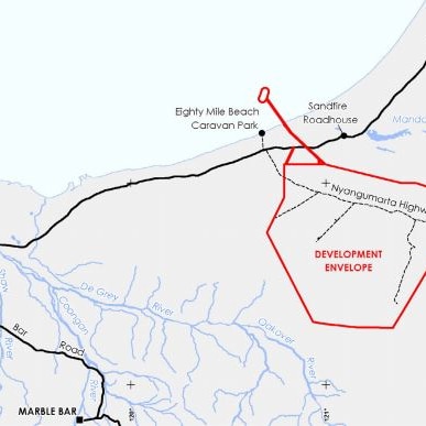 A map showing the area near 80 mile beach