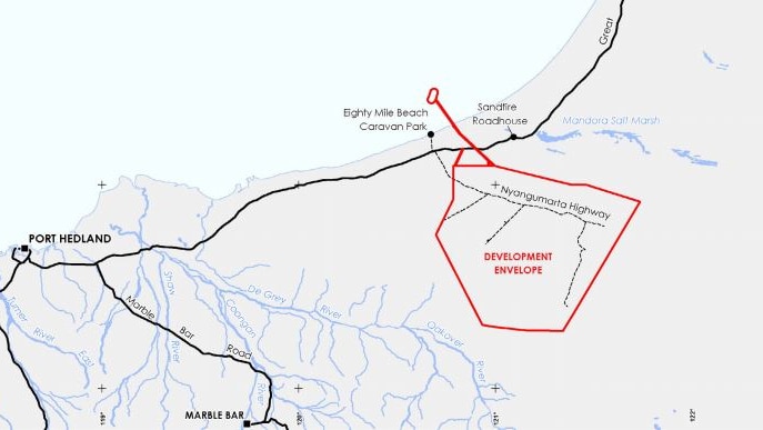 A map showing the area near 80 mile beach