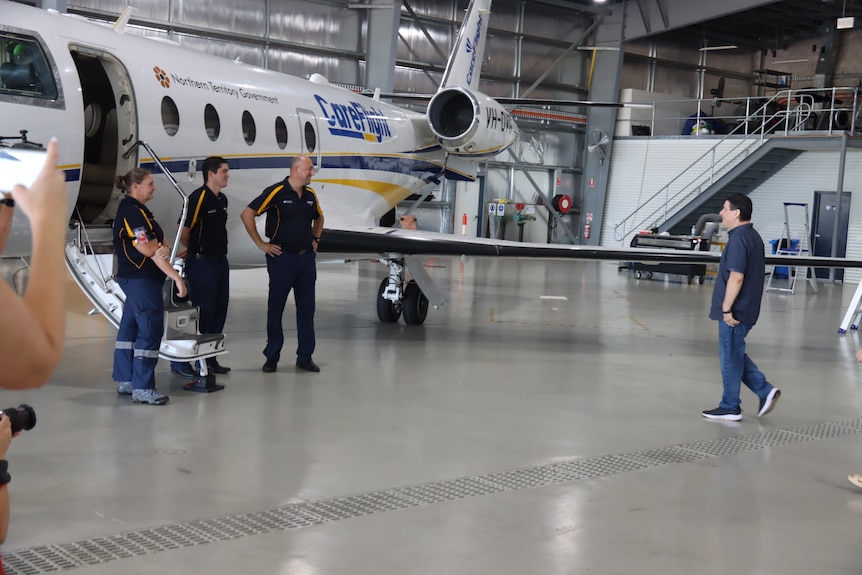 Chris Garner reunites with the Careflight crew that flew him to Adelaide after his lung collapsed.