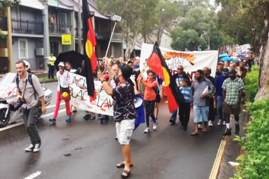 Indigenous protesters in Sydney on Australia Day