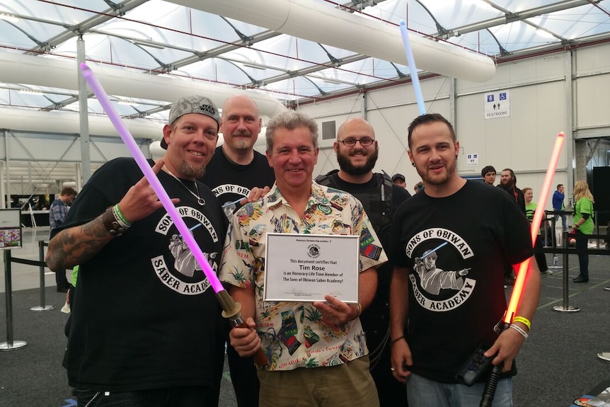 Tim Rose, the actor who played Admiral Ackbar in Star Wars Episode VI is an honorary member of the Sons of Obiwan Saber Academy.
