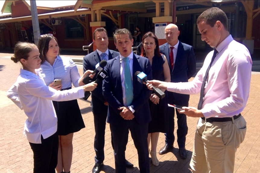 Shadow Treasurer Ryan Park at media conference at Wollongong Railway station