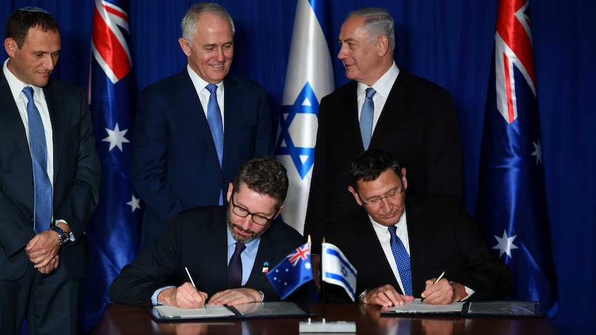 Australian Prime Minister Malcolm Turnbull meets with Israeli Prime Minister Benjamin Netanyahu.