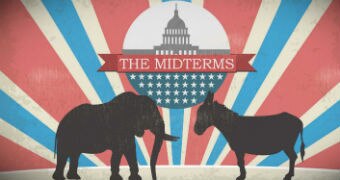 Artwork depicting Democratic and Republican party logos facing off