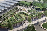 Artists impression of a 2,000 sqm urban farm on the rooftop of a shopping centre in Melbourne.