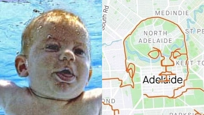 A composite image of Nirvana's Nevermind album cover and a Strava tribute to it.