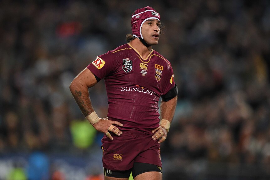 Johnathan Thurston of the Maroons looks on during State of Origin III in Sydney on July 13, 2016.