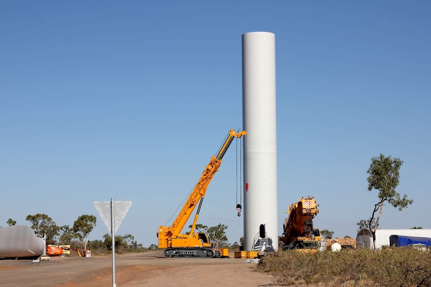 a wind turbine under construciton