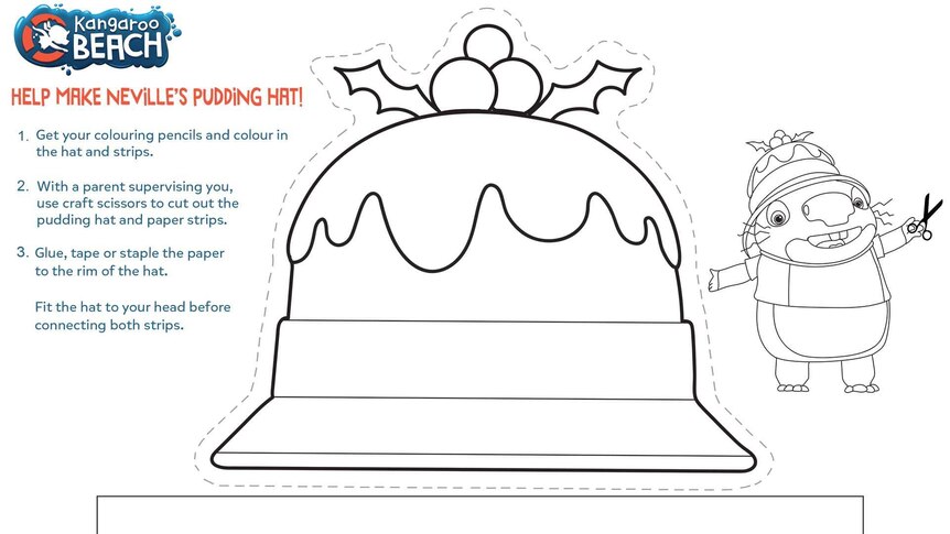 Activity sheet with cut out and instructions for Neville's Pudding Hat