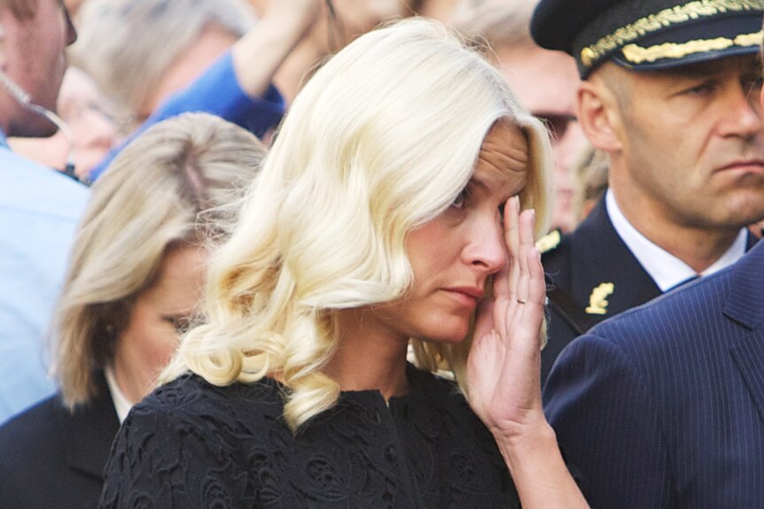 Norway's Princess Mette-Marit wipes away tear at Norway massacre commemoration