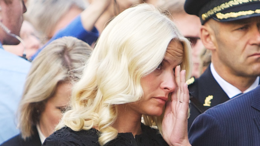 Norway's Princess Mette-Marit wipes away tear at Norway massacre commemoration