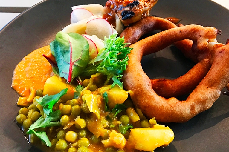 Plate of Bhutanese food.