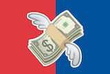 A cartoon image of money, with wings.