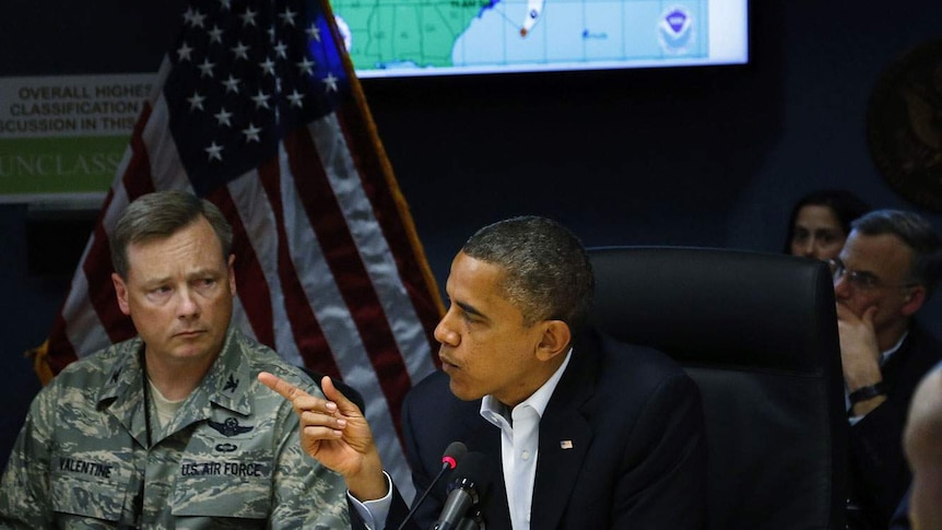 Obama receives a briefing on the hurricane