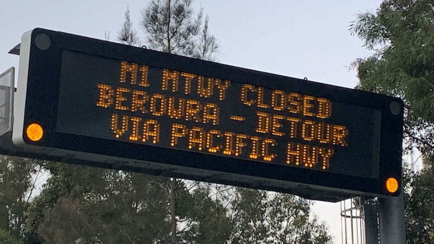 A motorway sign warning of closure