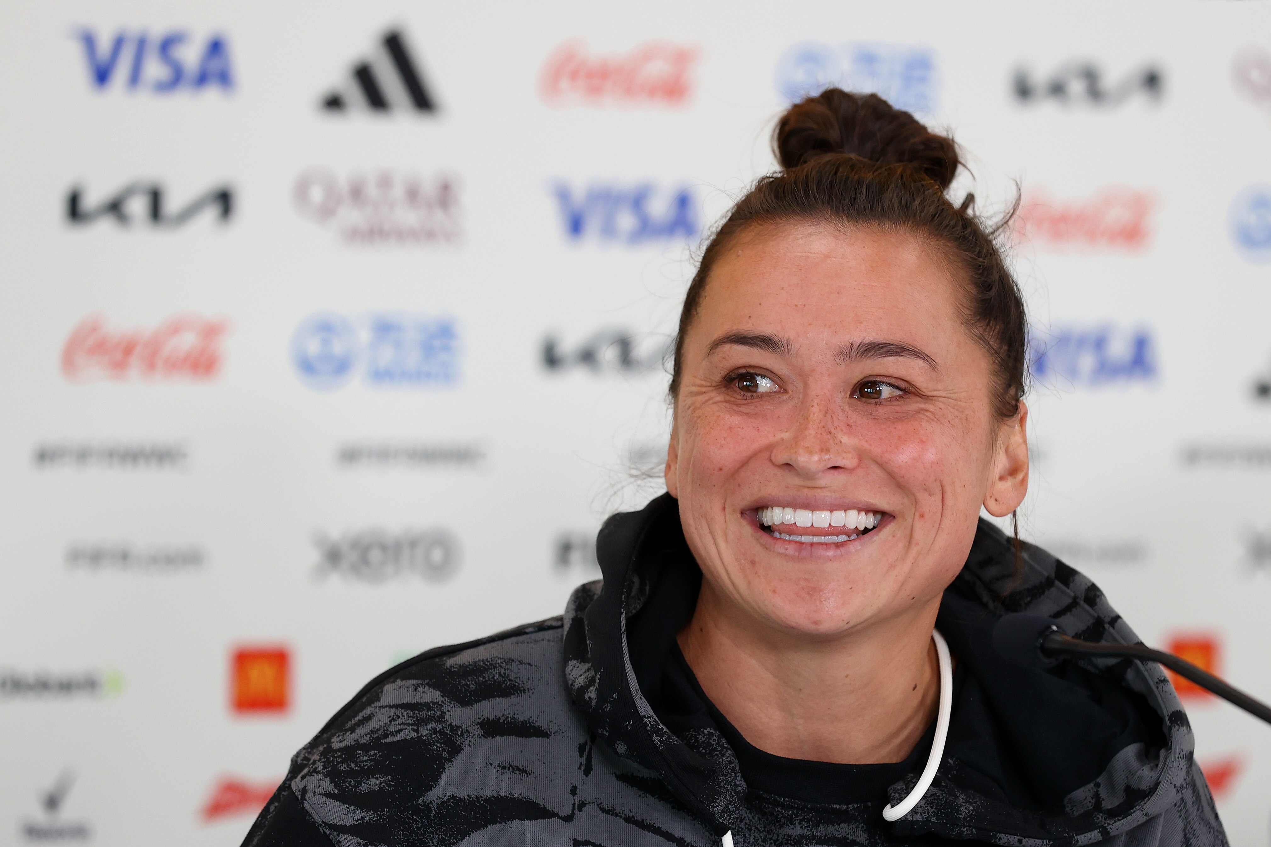 A New Zealand female footballer speaks to the media in New Zealand ahead of the 2023 World Cup.