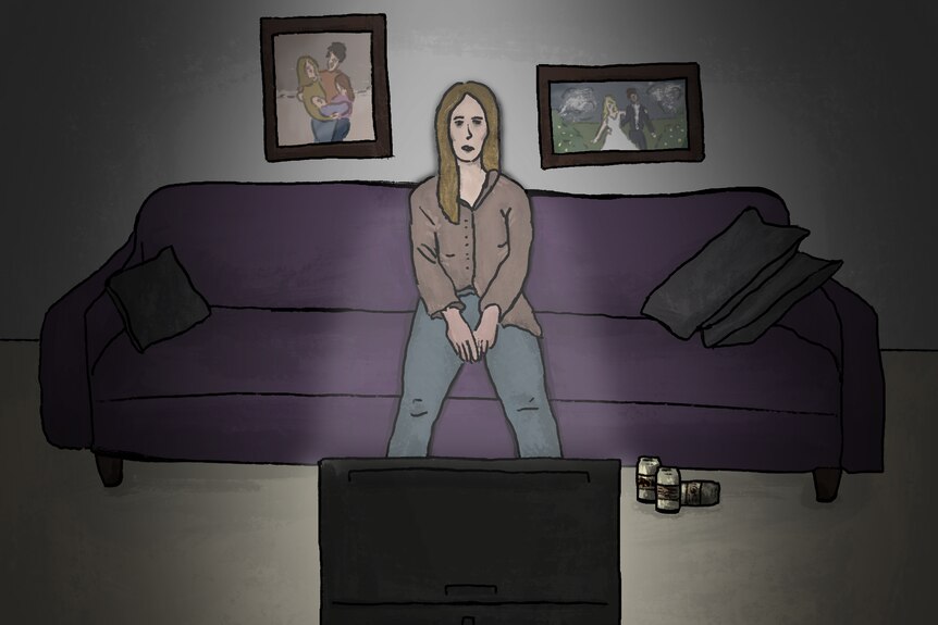 Illustration of a woman illuminated by the TV screen 