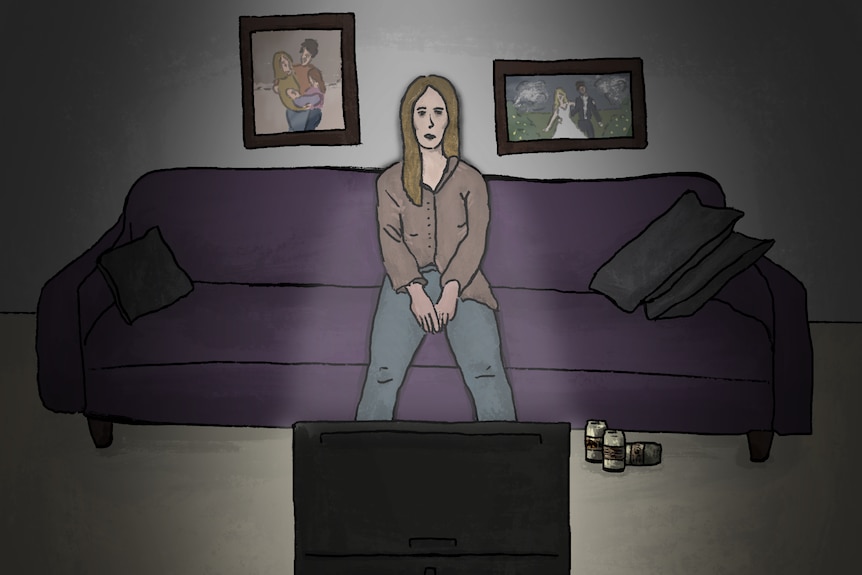 Illustration of a woman illuminated by the TV screen 