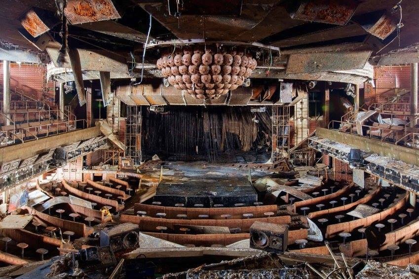 Muddied and ruined theatre of the salvaged Costa Concordia