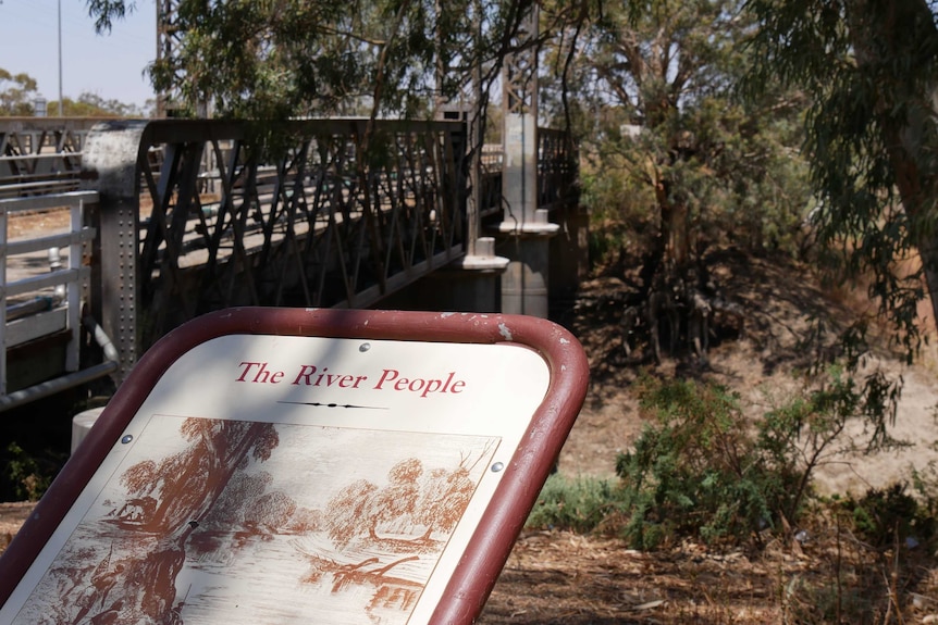 sign with words 'river people' at the Wilcannia weir