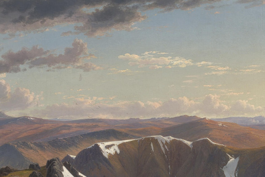 Landscape art works by artists such as Eugene von Guerard will feature at the London exhibition. This is North-east view from the northern top of Mount Kosciusko 1863.