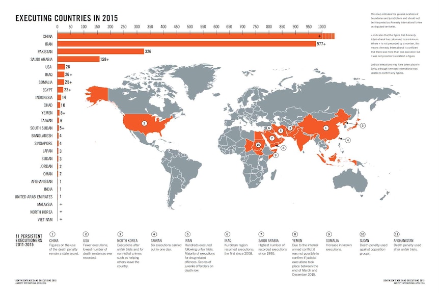 Map showing executions around the world in 2015