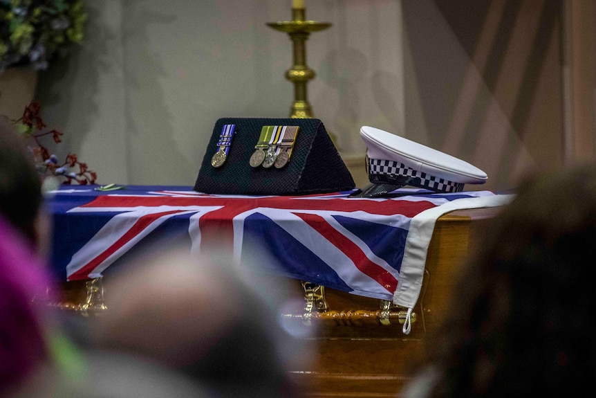 Funeral casket for Tasmania Police officer.