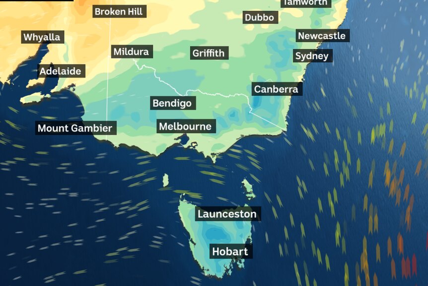 Map of Australia with temperature for Friday at 2pm