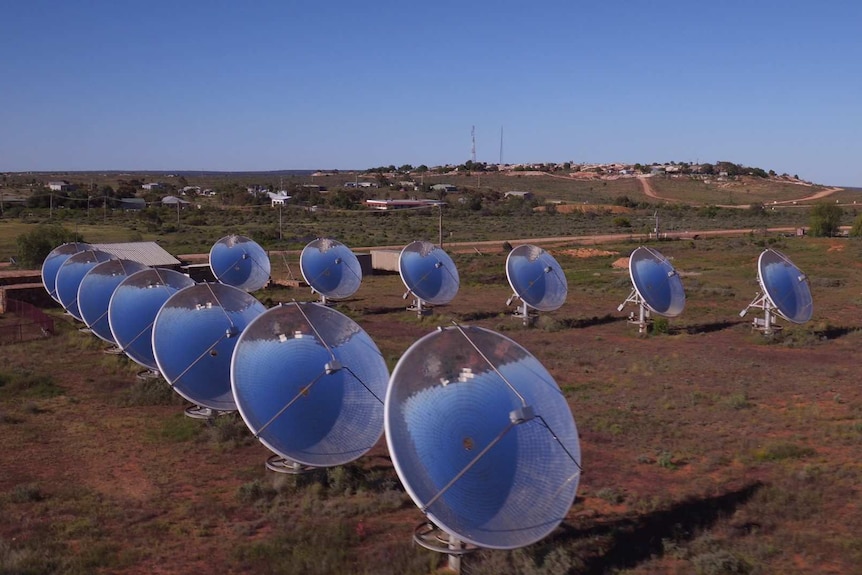 14 Solar Dishes in front of the town of White Cliffs