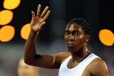 Caster Semenya reacts after winning the women's 1500 metres at the Qatar Diamond League in May 2018.