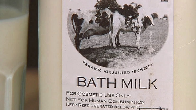 Raw milk label which states "for cosmetic use only - not for human consumption".