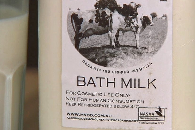 Raw milk label which states "for cosmetic use only - not for human consumption".