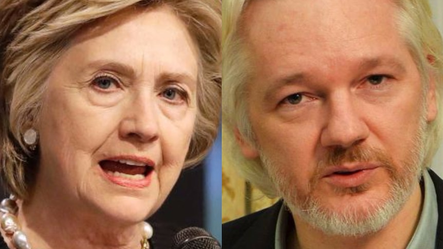 A composite image of Hillary Clinton and Julian Assange