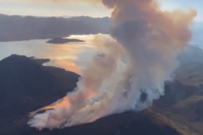 Still from video of Lake Pedder fire.