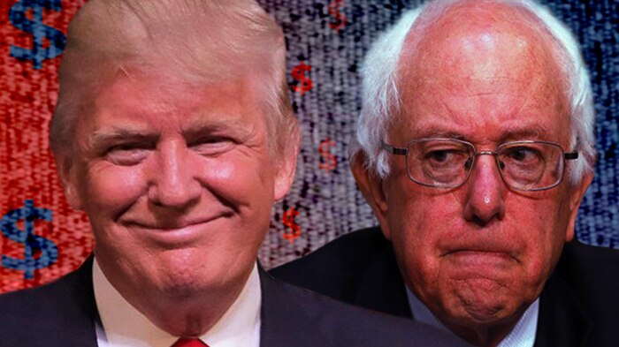 Close up image of Donald Trump and Bernie Sanders.