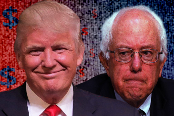 Close up image of Donald Trump and Bernie Sanders.