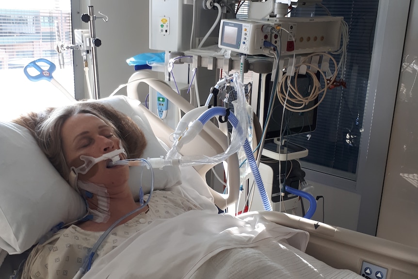 Leonie Fitzgerald hooked up to medical equipment while in coma in hospital in August 2020