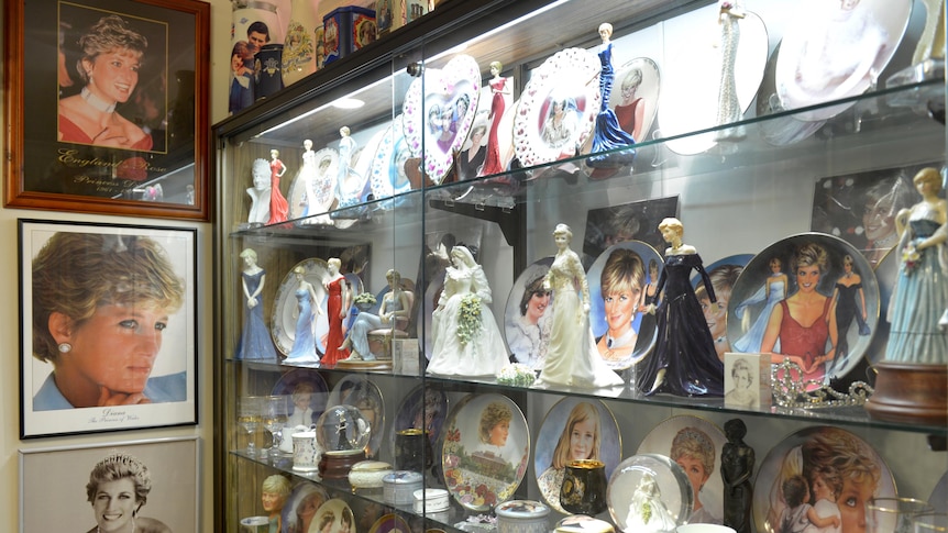 A cabinet full of Princess Diana memorabilia