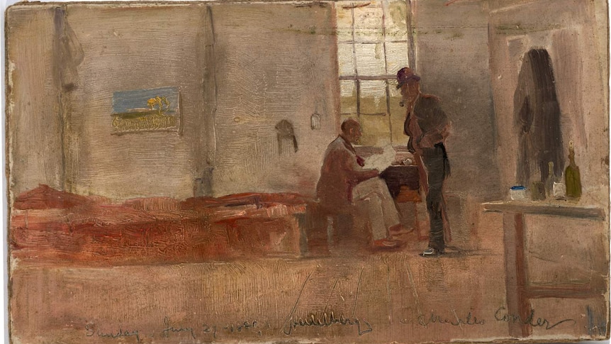 Charles Conder, Impressionists' camp 1889,oil on paper mounted on cardboard 	National Gallery of Australia