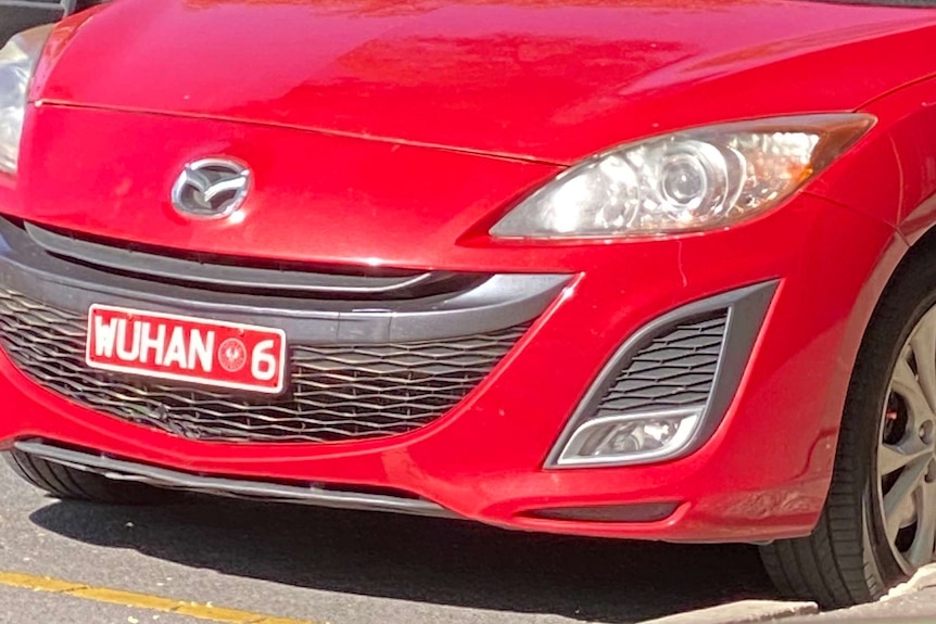 A car with the number plate "WUHAN 6" in Adelaide's CBD.