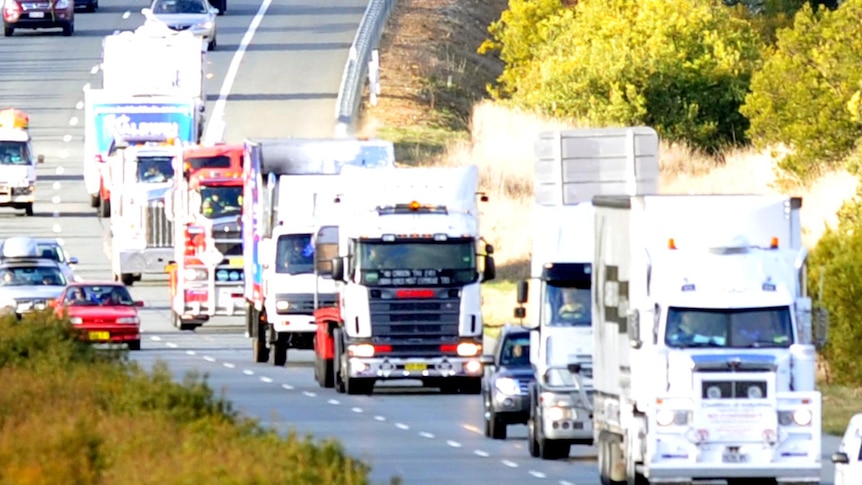 A protest truck convoy drives into Canberra