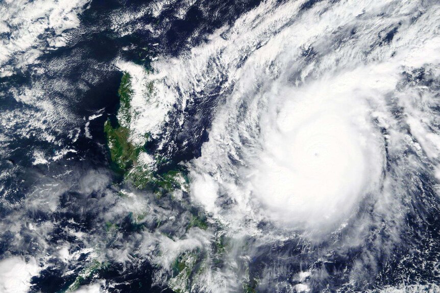 Satellite image of super typhoon Goni over the Philippines.