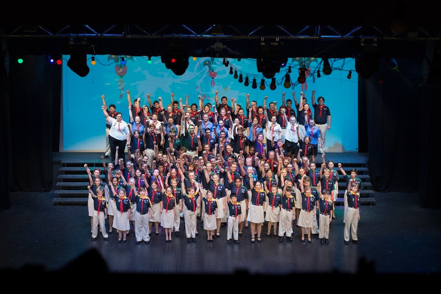 Scouts on stage during the Brisbane Gang Show performance.