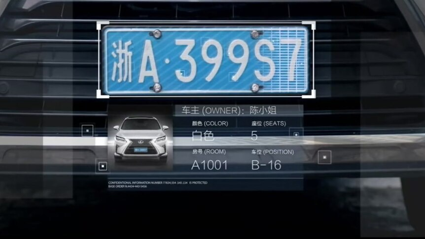 A Chinese car number plate is being analysed for the owner's information.