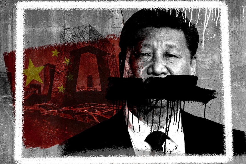A graphic graffitiing out Xi Jinping's mouth to indicate censorship.