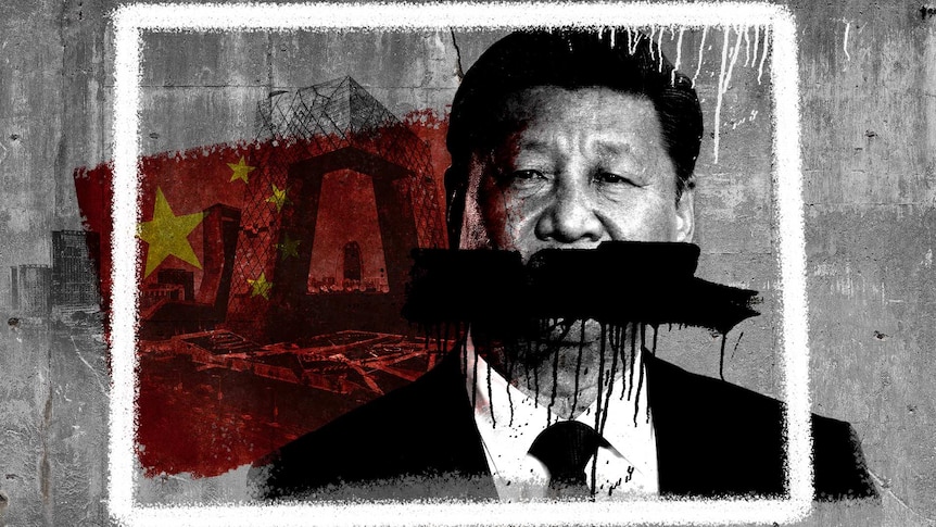 A graphic graffitiing out Xi Jinping's mouth to indicate censorship.