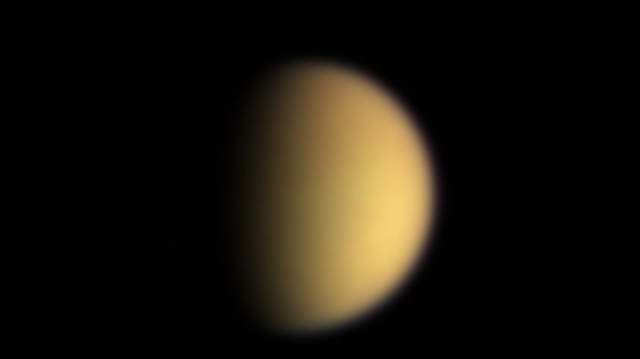 A true colour image of Saturn's moon Titan.