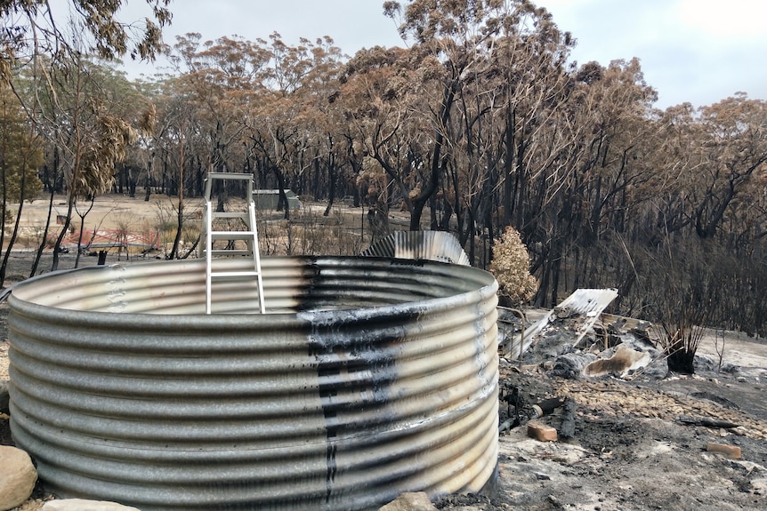 Burnt water tank. 